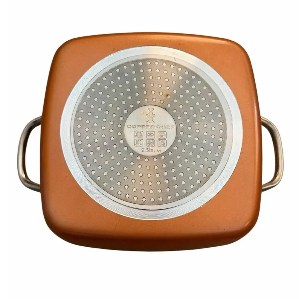 Copper Chef 9.5 Square Pot Lid Fry Basket Burger Press  Silicone Trivet Nonstick